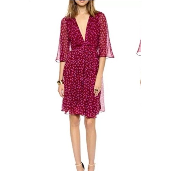 Diane Von Furstenberg ASO Zoey Dutch ALICIA Ballet Rose Garnet Wrap Dress Sz 0 - Picture 6 of 16